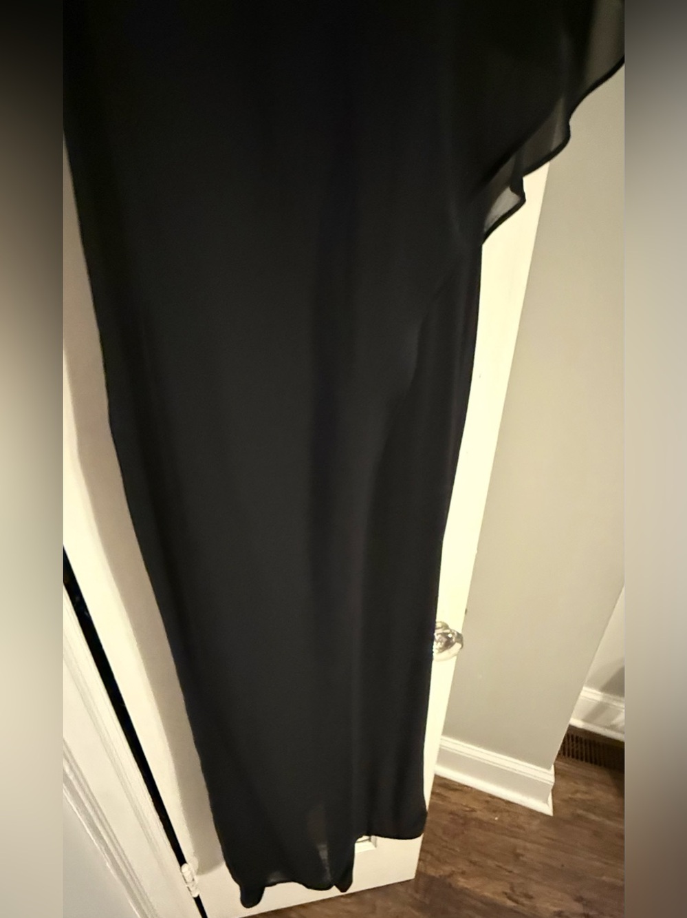 Adrianna Papell Black One-Shoulder Chiffon Overlay Wide Leg Jumpsuit Size 6 - Picture 3 of 9